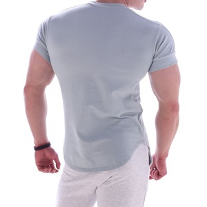 T-shirts personnalisés en gros pour hommes, vert chiné, décontractés, en coton et élasthanne, unis, col rond, respirants, coupe ajustée, pour la gym et le sport - Product Image 2
