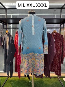 Premium Collection Rayon with Crochet Multi-Color work Nehru Collar Readymade <b>Kurta</b>-Raymond Cotton Payjama Supplier from India - Product Image 5