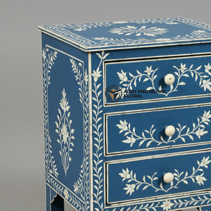 โต๊ะข้างเตียง 2 ลิ้นชัก งานแฮนด์เมด ลายดอกไม้ ตกแต่งด้วยกระดูกสีน้ำเงิน เป็นมิตรกับสิ่งแวดล้อม สำหรับตกแต่งห้องนั่งเล่นอย่างหรูหรา - Product Image 6