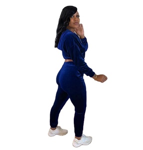 Hot sale zipper crop top <b>hoodie</b> with joggers trousers two piece set for women - Product Image 1