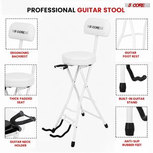 Asiento Plegable para Música 5Core, Taburete Acolchado para Guitarra de 3.15 Pulgadas con Reposapiés y Respaldo Integrados para Soporte de Instrumentos Musicales - Product Image 4