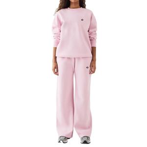 Soft Cotton <b>Fleece</b> <b>Women</b> 2 Piece Set Crew Neck Sweatshirt Wide Leg <b>Joggers</b> Relaxed Fit Solid Color OEM Production - Product Image 1