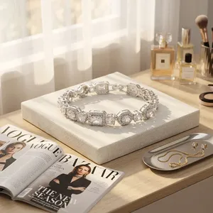 สร้อยข้อมือเทนนิสเพชร Aivenchy Lab Grown Diamond ชุบทอง 14k รับรองโดย IGI สไตล์ฮิปฮอป ขนาด 2 มม. 3 มม. 7 นิ้ว เครื่องประดับแฟชั่นสำหรับผู้หญิง - Product Image 3