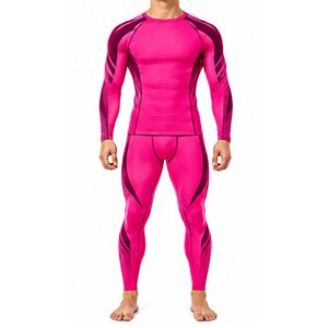 Ensemble de survêtement de compression pour homme, hautement extensible, à séchage rapide, avec t-shirt à manches longues et collants, idéal pour l'entraînement sportif, la remise en forme et la course à pied - Product Image 1