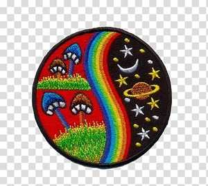 Patch en feutre non tissé écologique brodé circulaire avec motif champignon arc-en-ciel et espace, appliqué thermocollant pour cadeaux - Product Image 1