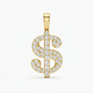 Collar con Colgante de Símbolo de Dólar Personalizado en Oro Sólido de 14K, Estilo Hip Hop, con Piedras Naturales Brillantes, Unisex - Product Image 1