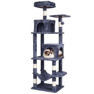 Albero per Gatti da Interno da 160 cm con 2 Cucce, Tiragraffi in Sisal, Amaca e Piattaforme per il Salto, Ideale per Gatti di Taglia Grande - Product Image 1