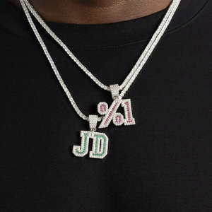 Collar con Colgante de Letras Personalizado de Moda Hip Hop con Cadena de Tenis, Plata 925 y Moissanita, para Hombre, Ideal para Fiestas y Eventos - Product Image 3