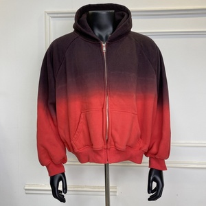 Sweat-shirt à capuche zippé oversize en molleton dégradé pour homme, manches raglan rouge et noir, style décontracté, idéal pour l'automne - Product Image 1