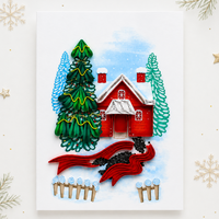 Carte de Noël en quilling en gros, motif Cabane de Noël Cozy Winter Wonderland, impression numérique 3D personnalisée faite à la main sur papier