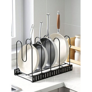 Support de rangement unique pour casseroles et poêles en acier au carbone, étagère de cuisine en métal noir pour ustensiles de cuisson, support de couvercles, prix le plus bas - Product Image 2