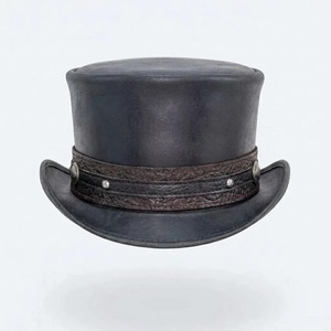 Sombrero de Copa Gótico de Cuero para Hombre, Estilo Vintage, Corona Alta, para Moda Steampunk, Ropa Alternativa, Cosplay y Eventos Temáticos - Product Image 3
