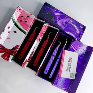 Pince à épiler GETUP BROSONS IMPEX en acier inoxydable rouge et violet, logo personnalisé, pointe lisse, anti-magnétique, prise en main parfaite, précision 10 mm - Product Image 1