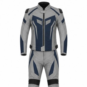 Men's Full Sleeve Leather Motorcycle <b>Racing</b> Suit Gray Blue Color Blocked Windproof All Seasons Wear - Product Image 4