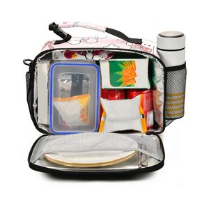 Kawaii Pink Insulated Lunch <b>Bag</b> with Dog Strawberry Pattern 28cm Zipper Closure Casual Cooler <b>Tote</b> for Food Storage - Product Image 4