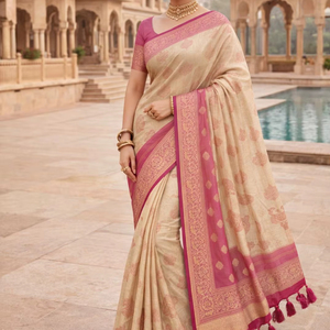 Sari de Viscosa Banarasi Noor para Mujer - Estilo Tradicional, Sin Arrugas, Absorbe la Humedad, para Bodas, Fiestas, Todas las Estaciones, Invierno - Product Image 1