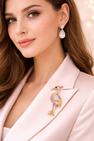 Broche Heron style flamant rose en argent sterling 925 avec zircone cubique pour unisexe