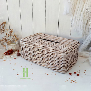 Boîte de rangement en papier écologique incontournable avec couvercle, porte-mouchoirs, organisateur, panier de rangement en fibre de rotin naturel fait main - Product Image 2