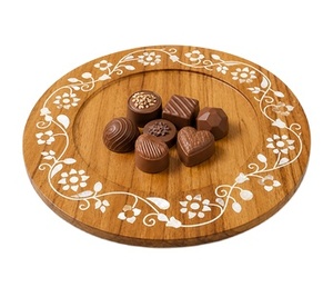 Handmade Wooden Tray with Mother of Pearl Inlay Round Serving Platter Decorative Food Tray for <b>Dining</b> <b>Table</b> Home Kitchen Decor - Product Image 2