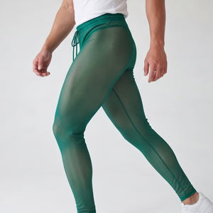 Leggings transparents en maille pleine longueur pour hommes et femmes, vert, taille à cordon, 100% polyester, leggings sexy, style tendance - Product Image 3