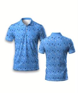 Camiseta de Golf de Manga Corta Azul para Hombre, con Estampado de Club de Golf, Absorbente de Humedad, con Diseño de Puntos, Transpirable, de Algodón Tejido, Corte Regular - Product Image 2