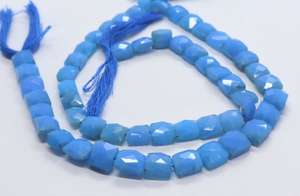 AAA Natural Blue Chalcedony Faceted Chicklet Shape <b>Beads</b> 7x7 MM Briolette Style Square Gemstone <b>Beads</b> 8 Inch Strand High Quality - Product Image 4