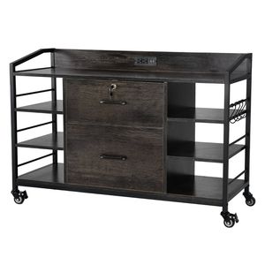 Archivador Metálico de 2 Cajones con Cerradura, 6 Estantes Abiertos, Archivador Lateral de Madera con Gran Capacidad de Almacenamiento - Product Image 1