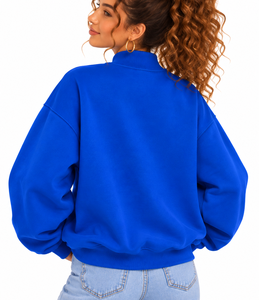 Women’s Custom Oversized <b>Mock</b> Neck Pullover Sweatshirt Embroidered Letter Applique Wholesale Private Label Clothing - Product Image 4