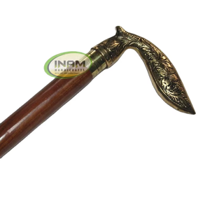 Canne de marche vintage en bois avec poignée en laiton en forme de feuille |   Bâton de randonnée pliable avec embout en caoutchouc pour le camping, les voyages et les activités de plein air - Product Image 2