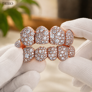 Grillz plaqué or rose avec moissanite taille brillant rond sertie en canal, pour un look glamour en soirée, unisexe - Product Image 2