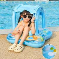 Siège de bain gonflable pour bébés et enfants avec auvent – Bouée de piscine à motif de dessin animé avec protection solaire et conception anti-retournement pour les tout-petits
