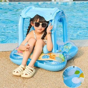 Siège de bain gonflable pour bébés et enfants avec auvent – Bouée de piscine à motif de dessin animé avec protection solaire et conception anti-retournement pour les tout-petits - Product Image 5