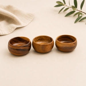 Handmade Eco-Friendly Acacia Wood Serving <b>Tray</b> Set with 3 Dipping Bowls Natural Polished Food-Grade Wooden Appetizer Platter - Product Image 3