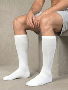 Wholesale Solid White Color Men's Crew <b>Socks</b> High Calf Ribbed Leg Breathable Cotton Spandex Athletic Running <b>Training</b> <b>Socks</b> - Product Image 5