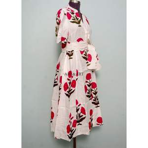 Robe élégante en coton 100% style kangourou, coupe trapèze, manches courtes, fabriquée à la main en Inde, lavable, magnifique, confortable, idéale pour les fêtes - Product Image 5