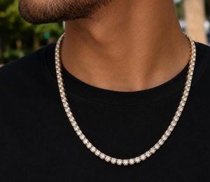 Collier Chaîne Tennis Iced Out avec Zircons Taille Ovale, Chaîne à Maillons en Laiton Plaqué Or 18K, Bijoux Hip Hop Unisexe - Product Image 3