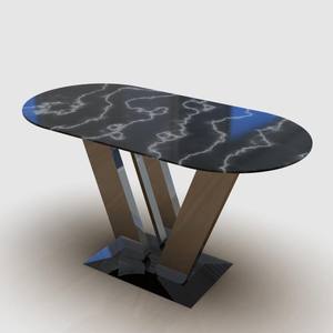 Mesa de Centro Moderna Ovalada con Base de Metal Negro Pulido, Diseño Artístico en Forma de V, Duradera y de Lujo, Modelo Metal Drake - Product Image 2