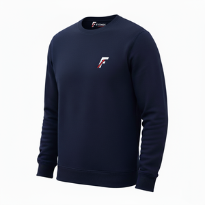 FYTNEX APPAREL Men's Crew Neck <b>Sweatshirt</b> Solid <b>Navy</b> Blue 100% Cotton Fleece Eco-Friendly Regular Fit Casual Pullover Winter - Product Image 2