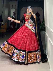 Ensemble Lehenga Choli en soie jacquard pour femmes, tenue indienne pakistanaise brodée, taille élastique, robe de fête de mariage - Product Image 3