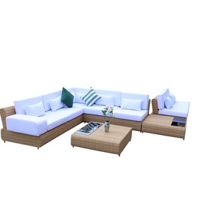 Ensemble de canapé en rotin PE moderne pour l'extérieur avec coussins blancs et table basse, meubles de jardin résistants aux intempéries pour la maison - Product Image 6