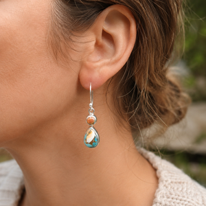 Boucles d'oreilles pendantes en turquoise naturelle, argent sterling 925, plaqué or rose et or jaune, bijoux bohèmes pour femmes - Product Image 3