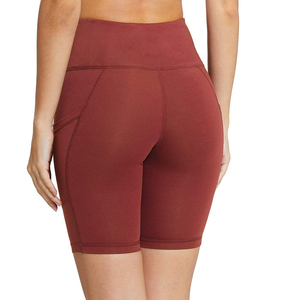 Shorts décontractés sportifs pour femmes à taille mi-haute avec poches, respirants, taille élastique, en toile tricotée, coupe ajustée, séchage rapide, anti-plis - Product Image 6