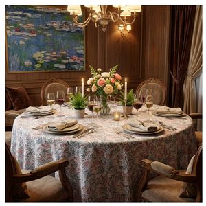 Mantel Redondo de Algodón de 220 cm para 8 Personas, Diseño Francés Lilas Tango Lily, del Mejor Fabricante Indio - Product Image 1