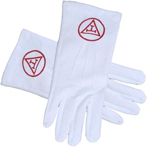 Guantes de Algodón Blancos con Triple Tau Rojo del Arco Real Masónico y Rito de York (Se Adaptan a la Mayoría) Regalia Masónica - Product Image 1