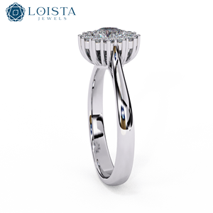 LOISTA Women's Platinum Round Diamond Engagement Ring with Halo <b>Cluster</b> GIA Certified Natural Diamonds Classic Style - Product Image 3