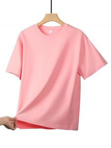 Camiseta de Manga Corta para Hombre, 100% Algodón, 200g, Color Caramelo, Corte Regular, Cuello Redondo, Color Sólido, Anti-UV, Transpirable - Product Image 5