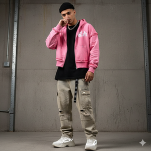 <b>Top</b> Manufacturer Boxy Fit <b>Distressed</b> Hoodies Custom Logo Screen Printing 500 GSM Heavyweight 100% Cotton Fleece Zipper Hoodies - Product Image 2