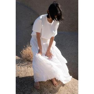 Womens White Layered Ruffle Maxi Skirt Set Casual Loose Short Sleeve <b>Top</b> <b>Flowy</b> Tiered Long Skirt Summer Vacation Outfit - Product Image 5