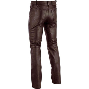Pantalones de Motociclista para Hombre, de Cuero y Lona Marrón, Cintura Alta, Corte Recto, Cierre de Botones, Bolsillos Laterales, Ligeros, Ecológicos, para Invierno - Product Image 5