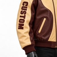 Blouson chauffant personnalisé pour homme en cuir de vachette bicolore, écologique, avec fermeture éclair sur le devant, col rabattable, style moto, pour l'hiver